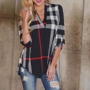 Black plaid top shirt